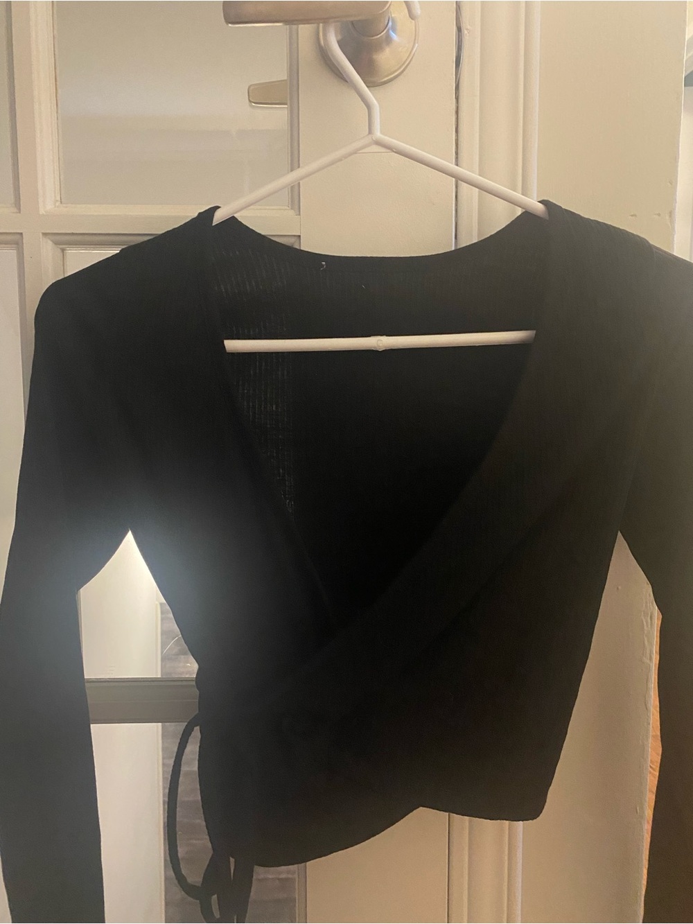 Black Wrap-Style Long Sleeve Crop Top